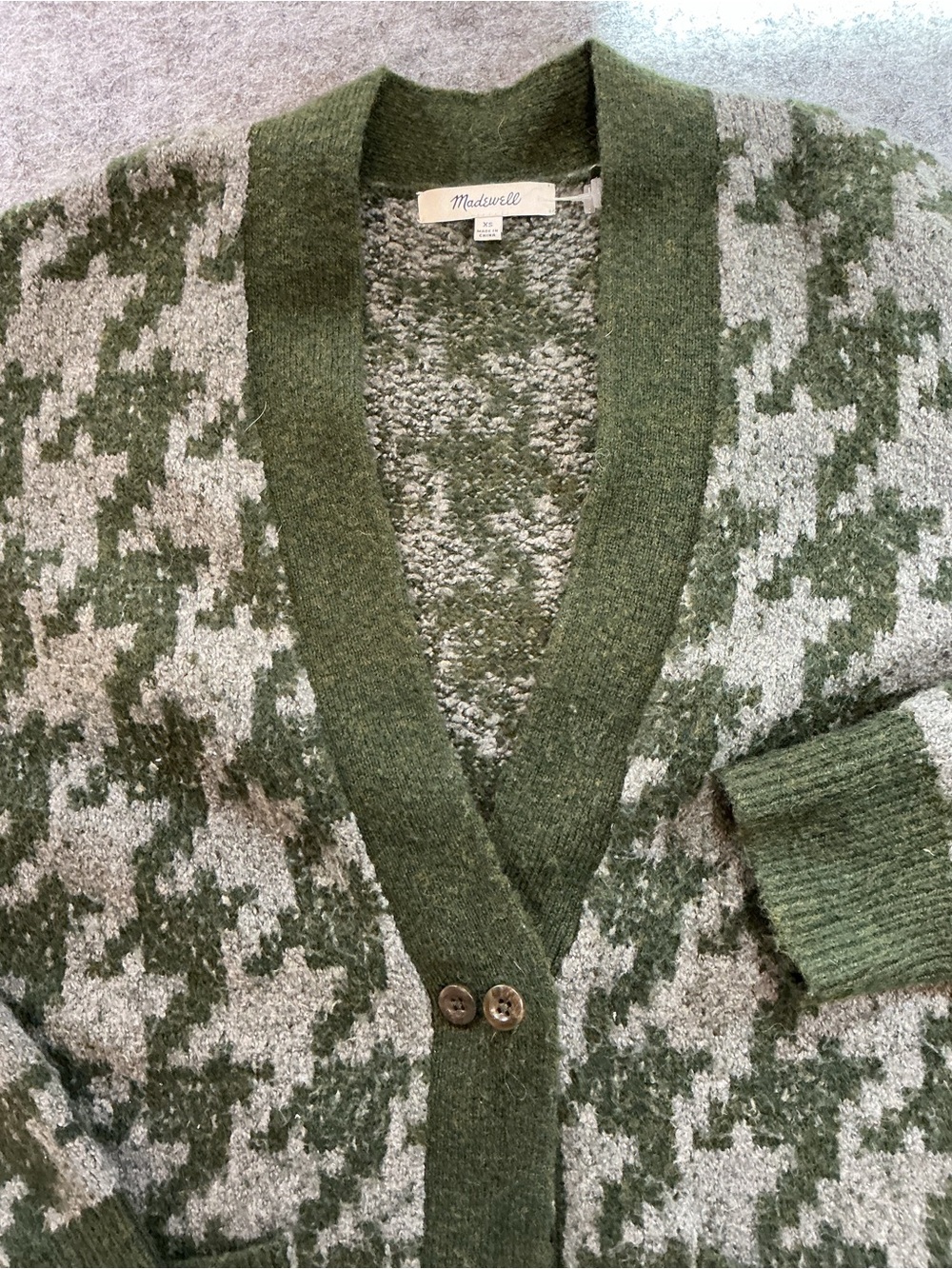 Madewell Green Houndstooth Button Cardigan Sweater Size XS - Picture 2 of 4